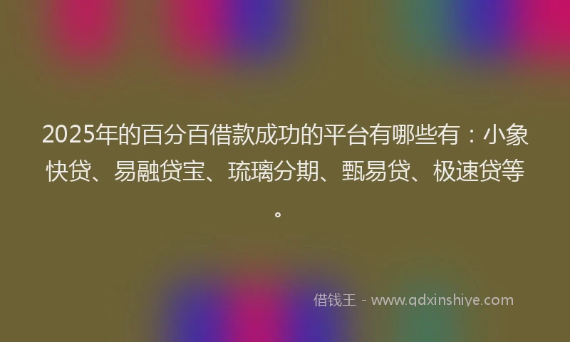 2025年的百分百借款成功的平台有哪些有：小象快贷、易融贷宝、琉璃分期、甄易贷、极速贷等。