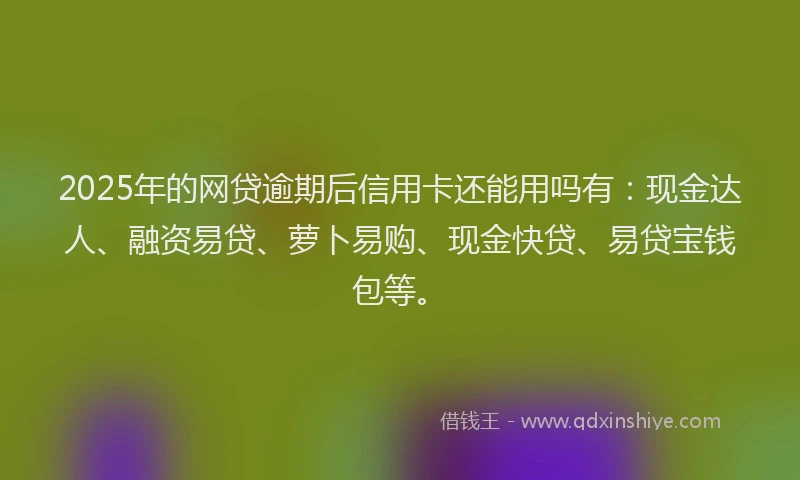 2025年的网贷逾期后信用卡还能用吗有：现金达人、融资易贷、萝卜易购、现金快贷、易贷宝钱包等。