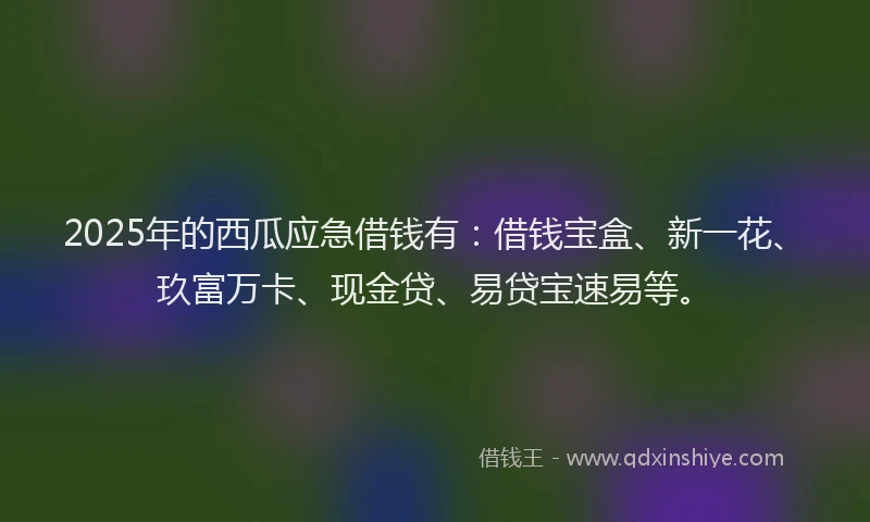 2025年的西瓜应急借钱有：借钱宝盒、新一花、玖富万卡、现金贷、易贷宝速易等。