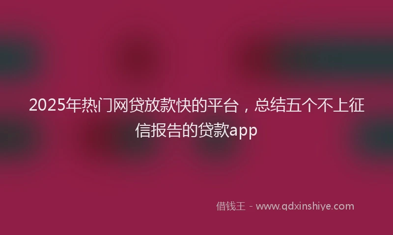 2025年热门网贷放款快的平台，总结五个不上征信报告的贷款app