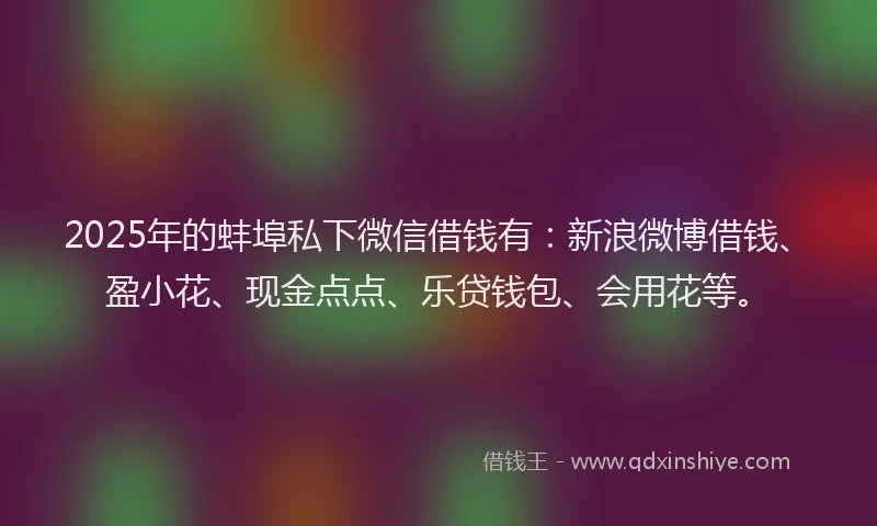 2025年的蚌埠私下微信借钱有：新浪微博借钱、盈小花、现金点点、乐贷钱包、会用花等。
