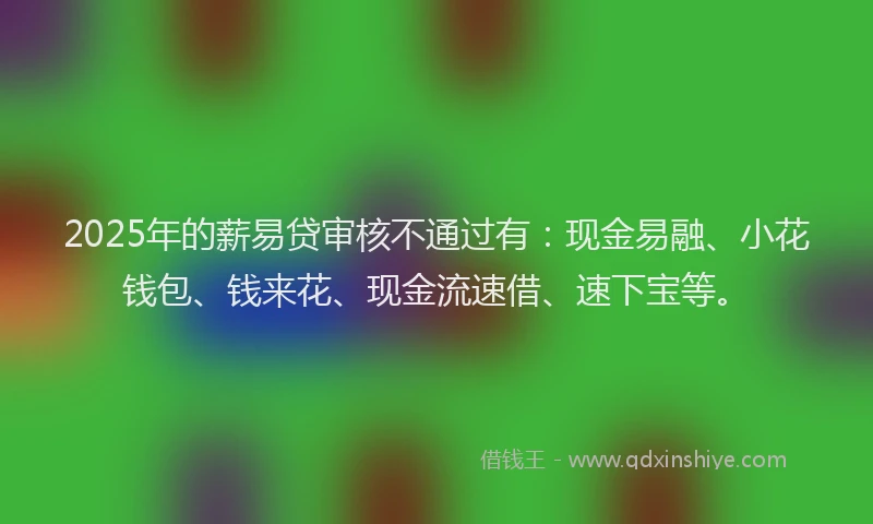 2025年的薪易贷审核不通过有：现金易融、小花钱包、钱来花、现金流速借、速下宝等。