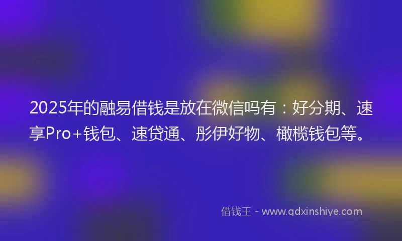 2025年的融易借钱是放在微信吗有：好分期、速享Pro+钱包、速贷通、彤伊好物、橄榄钱包等。