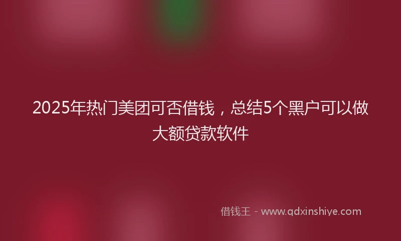 2025年热门美团可否借钱，总结5个黑户可以做大额贷款软件