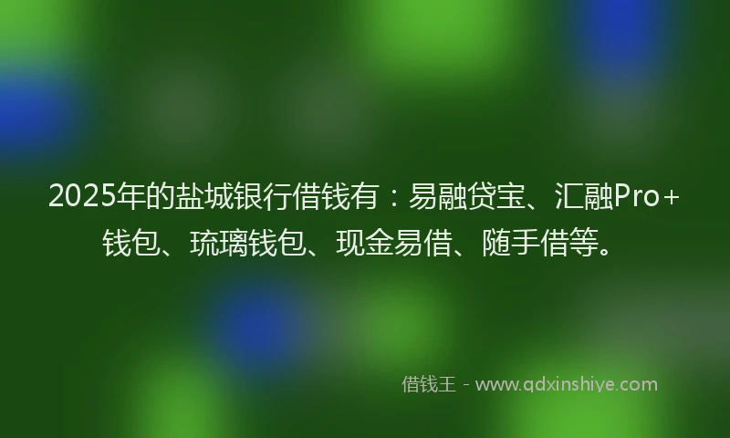 2025年的盐城银行借钱有：易融贷宝、汇融Pro+钱包、琉璃钱包、现金易借、随手借等。