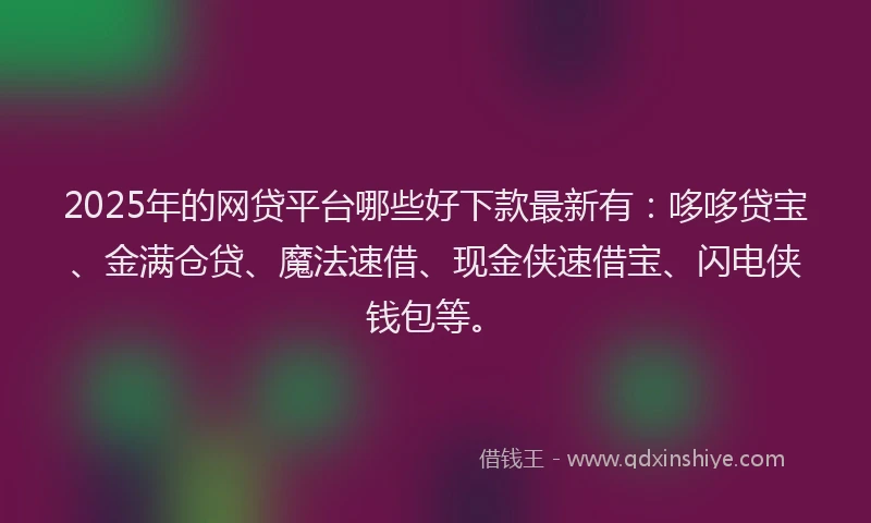 2025年的网贷平台哪些好下款最新有：哆哆贷宝、金满仓贷、魔法速借、现金侠速借宝、闪电侠钱包等。