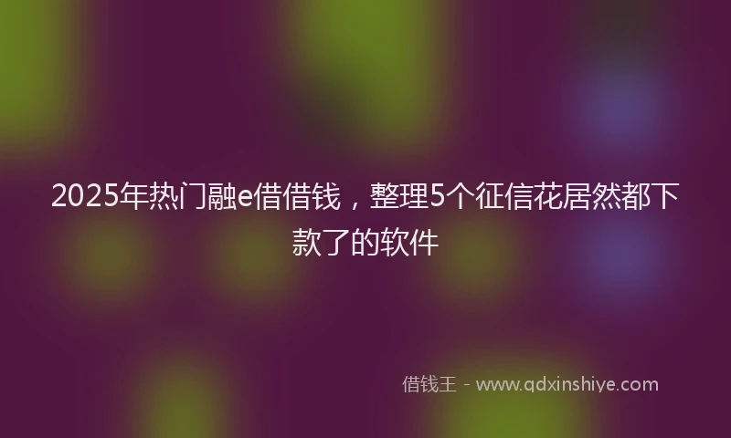 2025年热门融e借借钱，整理5个征信花居然都下款了的软件