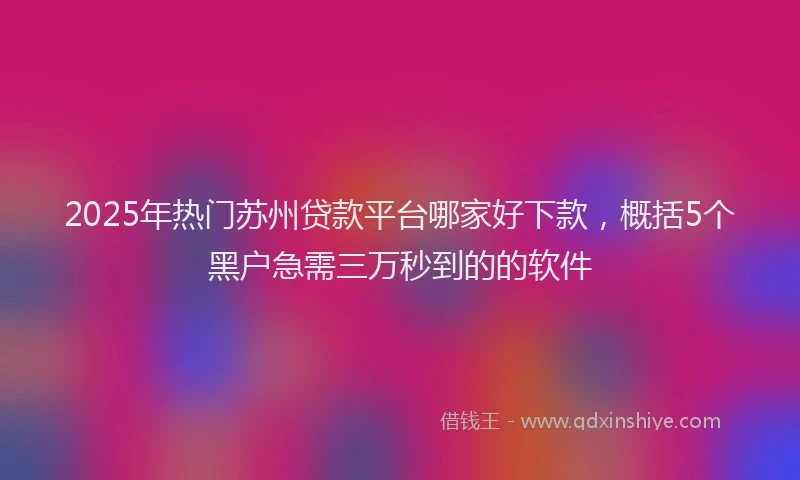 2025年热门苏州贷款平台哪家好下款，概括5个黑户急需三万秒到的的软件