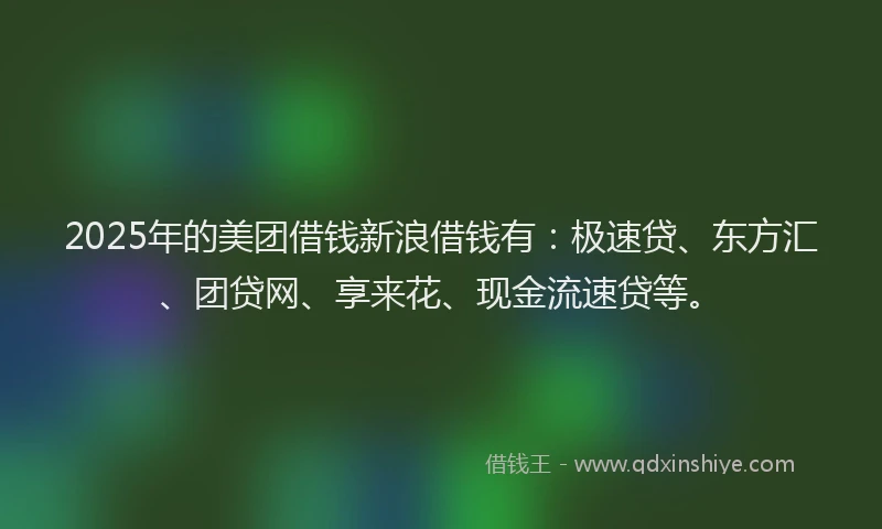 2025年的美团借钱新浪借钱有：极速贷、东方汇、团贷网、享来花、现金流速贷等。