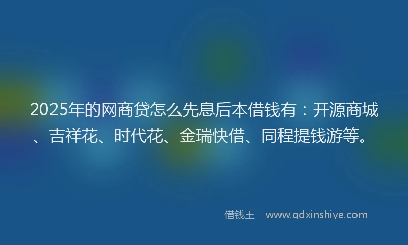 2025年的网商贷怎么先息后本借钱有：开源商城、吉祥花、时代花、金瑞快借、同程提钱游等。