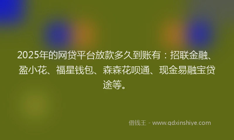 2025年的网贷平台放款多久到账有：招联金融、盈小花、福星钱包、森森花呗通、现金易融宝贷途等。