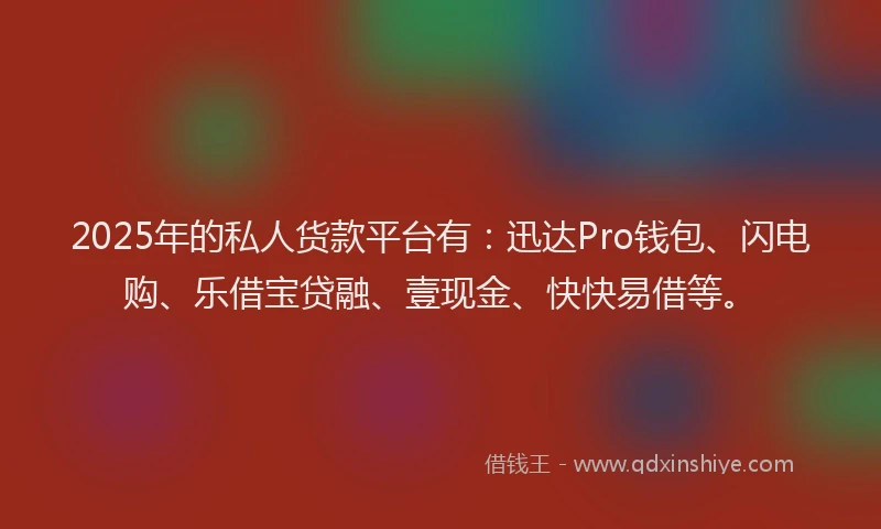 2025年的私人货款平台有：迅达Pro钱包、闪电购、乐借宝贷融、壹现金、快快易借等。