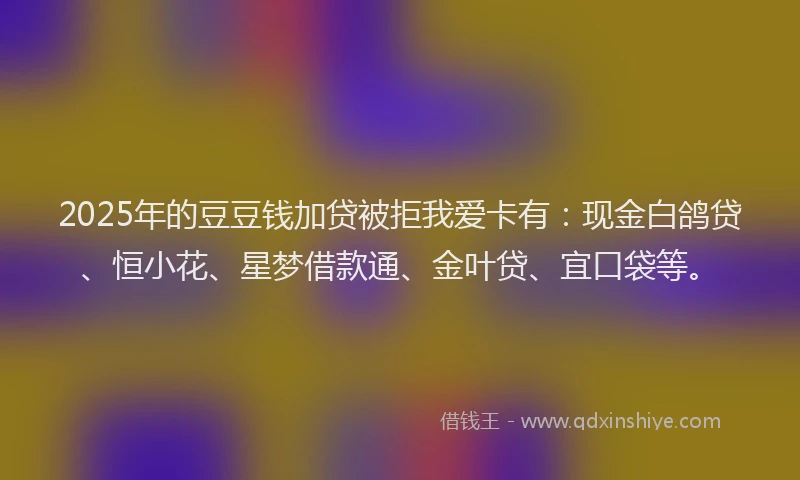 2025年的豆豆钱加贷被拒我爱卡有：现金白鸽贷、恒小花、星梦借款通、金叶贷、宜口袋等。