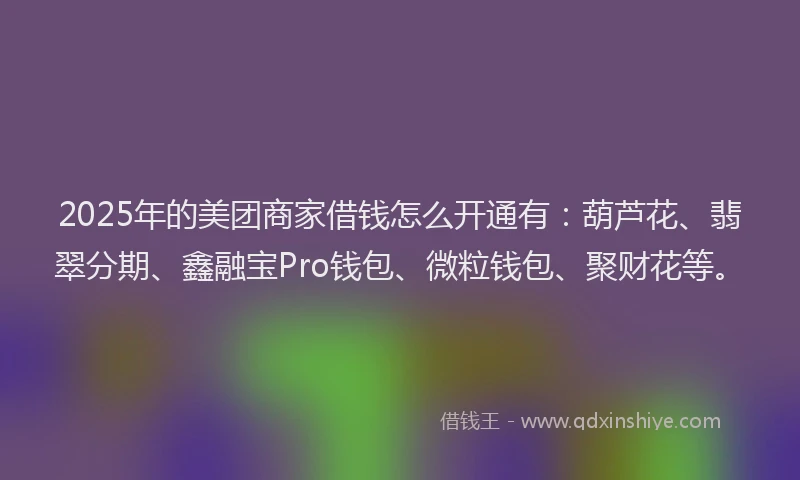 2025年的美团商家借钱怎么开通有：葫芦花、翡翠分期、鑫融宝Pro钱包、微粒钱包、聚财花等。