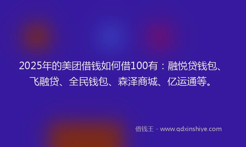 2025年的美团借钱如何借100有：融悦贷钱包、飞融贷、全民钱包、森泽商城、亿运通等。