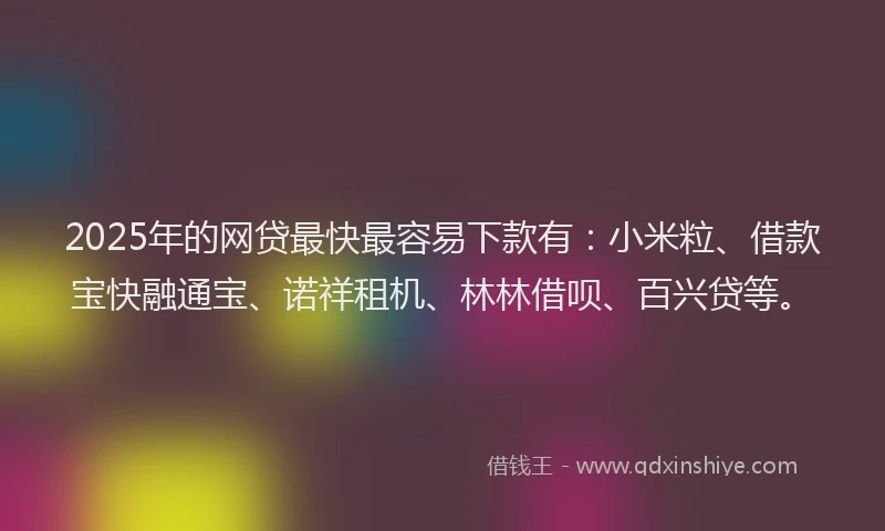 2025年的网贷最快最容易下款有：小米粒、借款宝快融通宝、诺祥租机、林林借呗、百兴贷等。