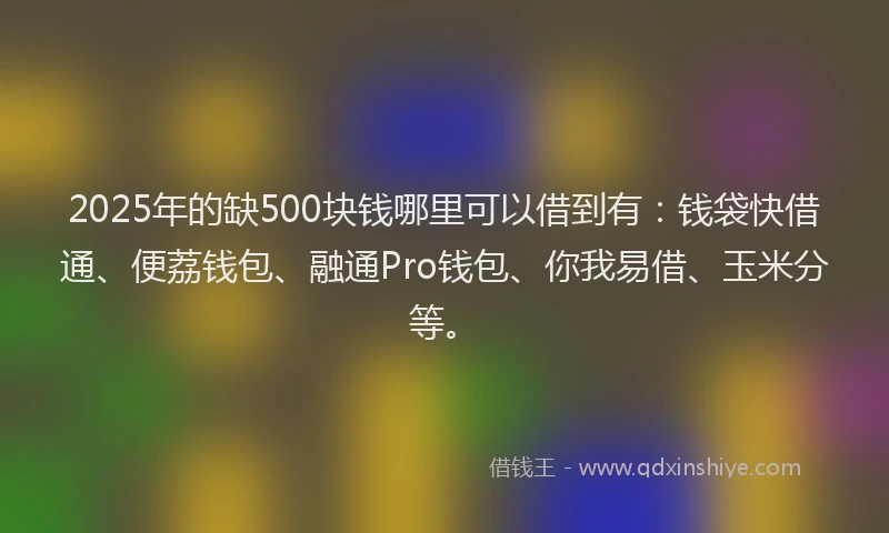 2025年的缺500块钱哪里可以借到有：钱袋快借通、便荔钱包、融通Pro钱包、你我易借、玉米分等。