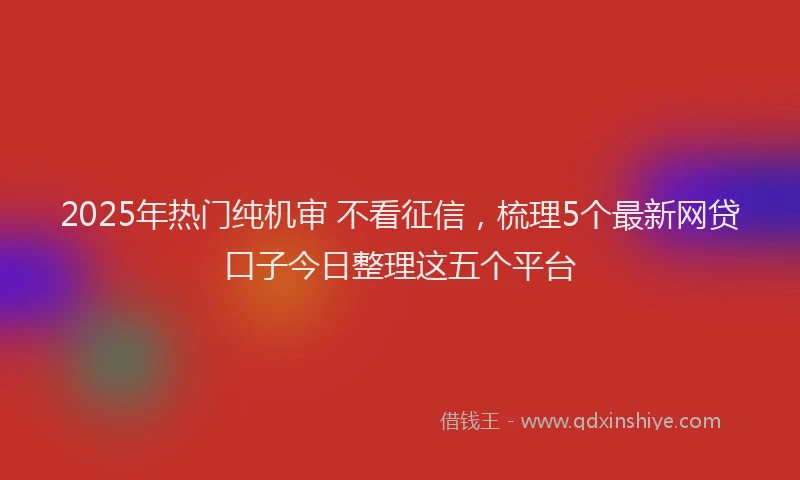2025年热门纯机审 不看征信，梳理5个最新网贷口子今日整理这五个平台