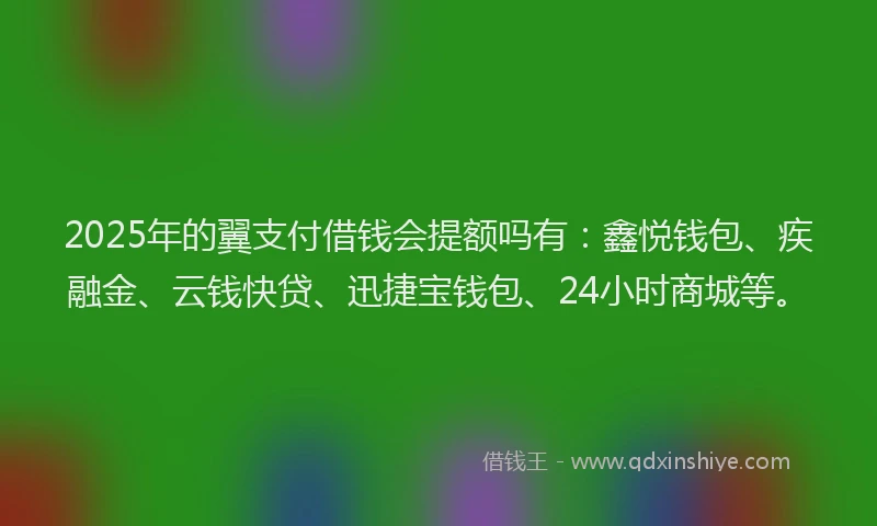 2025年的翼支付借钱会提额吗有：鑫悦钱包、疾融金、云钱快贷、迅捷宝钱包、24小时商城等。