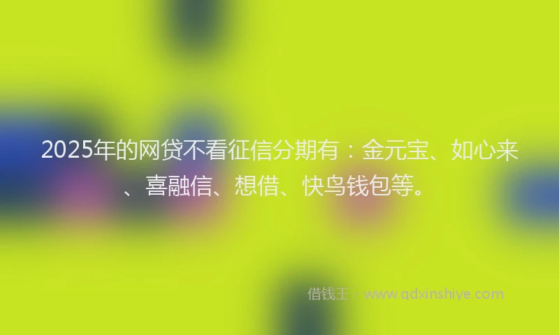 2025年的网贷不看征信分期有：金元宝、如心来、喜融信、想借、快鸟钱包等。