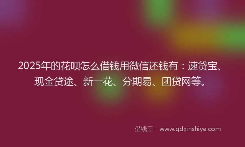 2025年的花呗怎么借钱用微信还钱有：速贷宝、现金贷途、新一花、分期易、团贷网等。