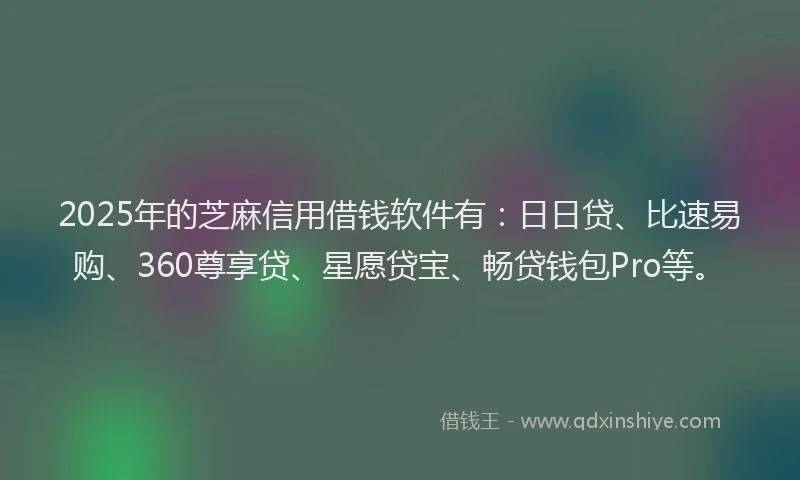 2025年的芝麻信用借钱软件有：日日贷、比速易购、360尊享贷、星愿贷宝、畅贷钱包Pro等。