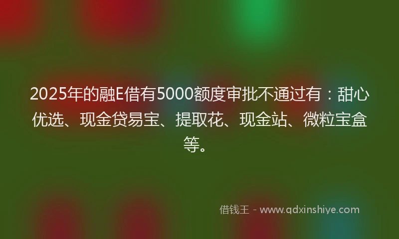 2025年的融E借有5000额度审批不通过有：甜心优选、现金贷易宝、提取花、现金站、微粒宝盒等。