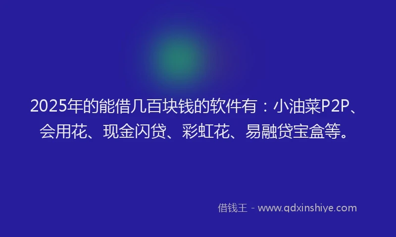 2025年的能借几百块钱的软件有：小油菜P2P、会用花、现金闪贷、彩虹花、易融贷宝盒等。