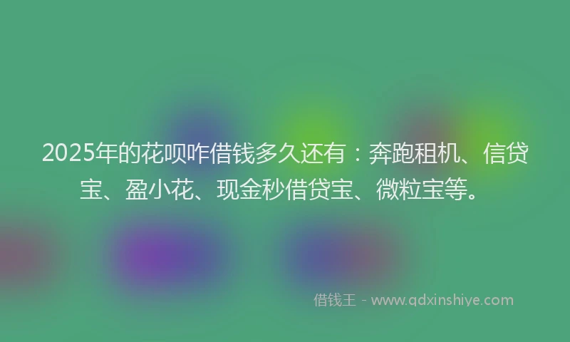 2025年的花呗咋借钱多久还有：奔跑租机、信贷宝、盈小花、现金秒借贷宝、微粒宝等。