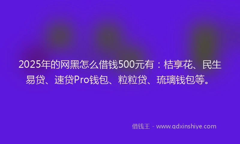 2025年的网黑怎么借钱500元有：桔享花、民生易贷、速贷Pro钱包、粒粒贷、琉璃钱包等。