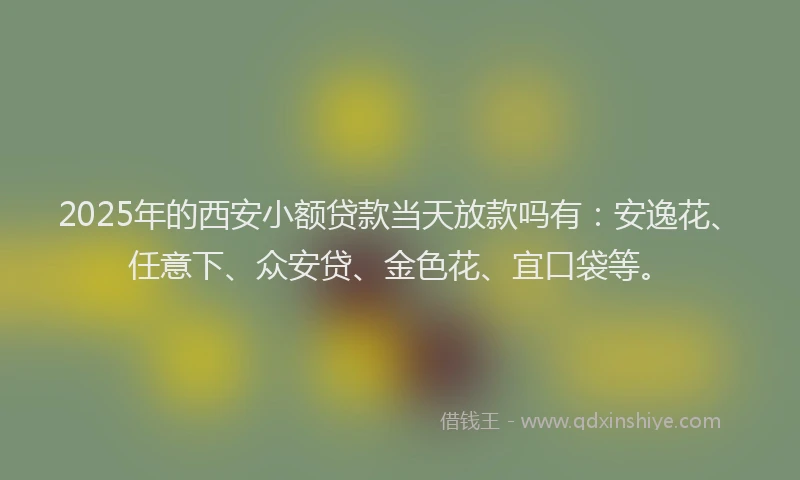 2025年的西安小额贷款当天放款吗有：安逸花、任意下、众安贷、金色花、宜口袋等。