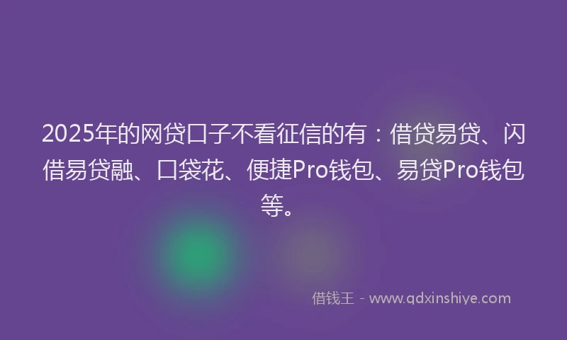 2025年的网贷口子不看征信的有：借贷易贷、闪借易贷融、口袋花、便捷Pro钱包、易贷Pro钱包等。