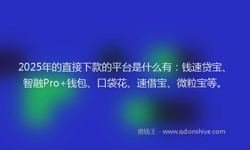 2025年的直接下款的平台是什么有：钱速贷宝、智融Pro+钱包、口袋花、速借宝、微粒宝等。