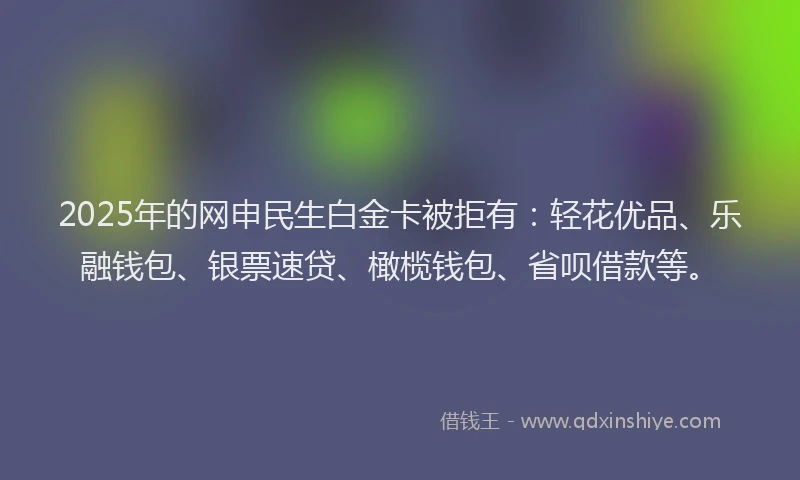 2025年的网申民生白金卡被拒有：轻花优品、乐融钱包、银票速贷、橄榄钱包、省呗借款等。