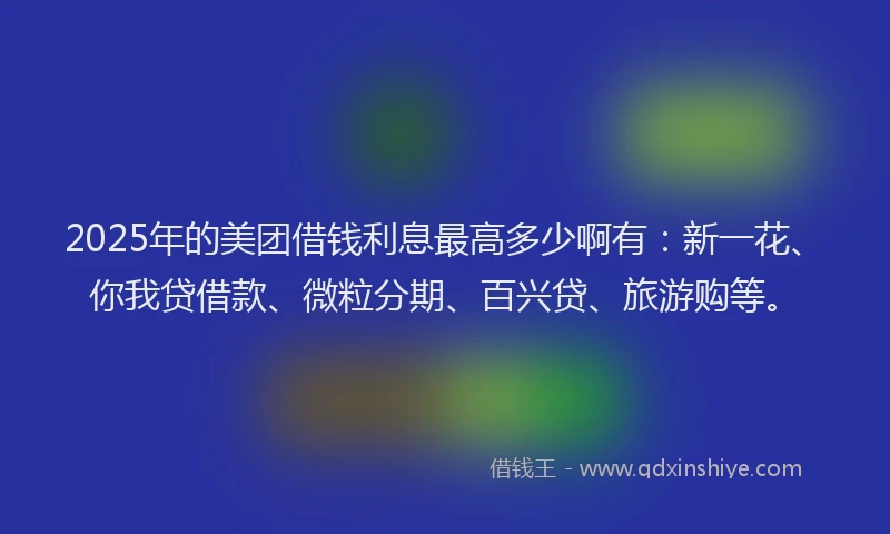 2025年的美团借钱利息最高多少啊有：新一花、你我贷借款、微粒分期、百兴贷、旅游购等。