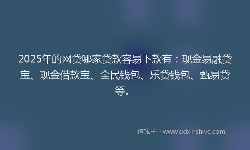 2025年的网贷哪家贷款容易下款有：现金易融贷宝、现金借款宝、全民钱包、乐贷钱包、甄易贷等。