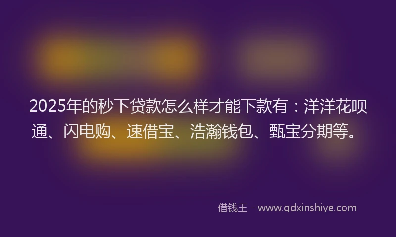 2025年的秒下贷款怎么样才能下款有：洋洋花呗通、闪电购、速借宝、浩瀚钱包、甄宝分期等。