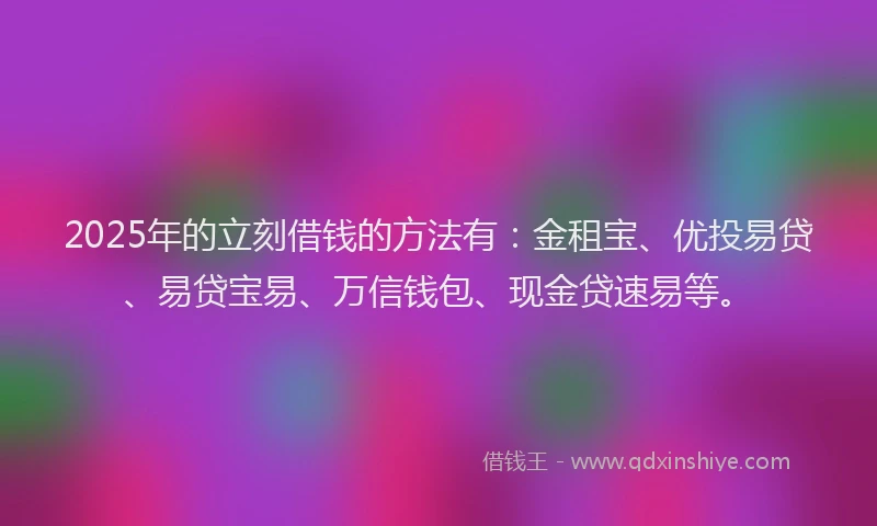 2025年的立刻借钱的方法有：金租宝、优投易贷、易贷宝易、万信钱包、现金贷速易等。