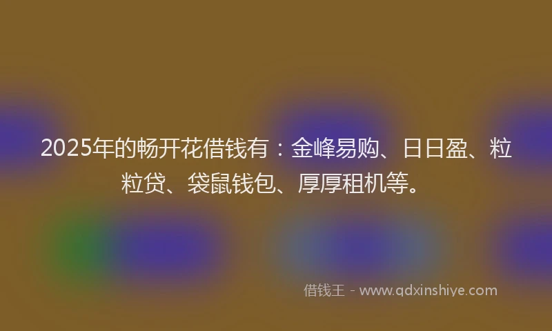 2025年的畅开花借钱有：金峰易购、日日盈、粒粒贷、袋鼠钱包、厚厚租机等。