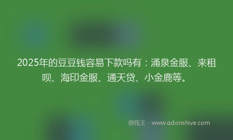 2025年的豆豆钱容易下款吗有：涌泉金服、来租呗、海印金服、通天贷、小金鹿等。