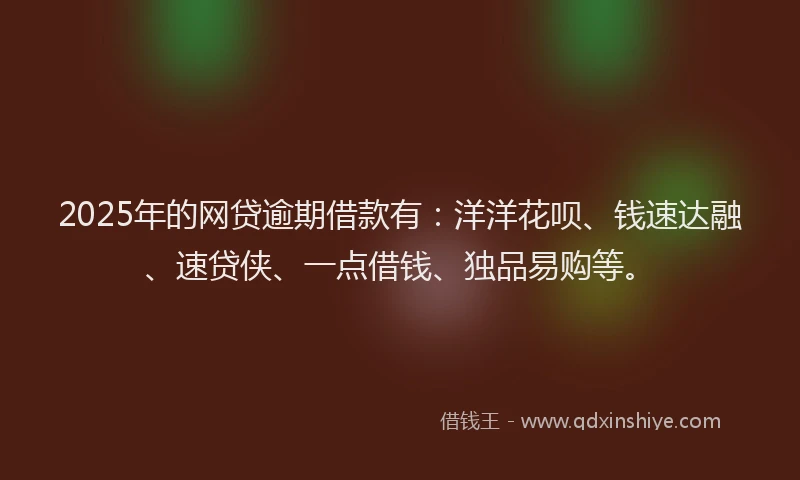 2025年的网贷逾期借款有：洋洋花呗、钱速达融、速贷侠、一点借钱、独品易购等。