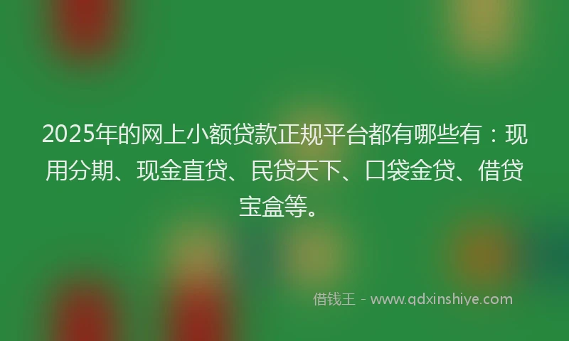 2025年的网上小额贷款正规平台都有哪些有：现用分期、现金直贷、民贷天下、口袋金贷、借贷宝盒等。