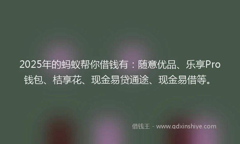 2025年的蚂蚁帮你借钱有：随意优品、乐享Pro钱包、桔享花、现金易贷通途、现金易借等。