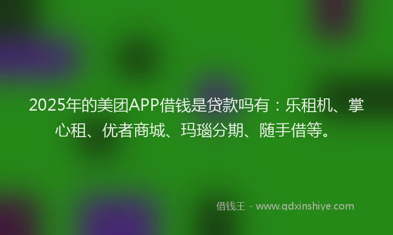 2025年的美团APP借钱是贷款吗有：乐租机、掌心租、优者商城、玛瑙分期、随手借等。
