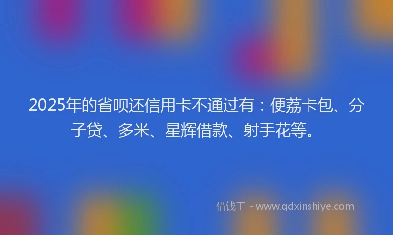 2025年的省呗还信用卡不通过有：便荔卡包、分子贷、多米、星辉借款、射手花等。