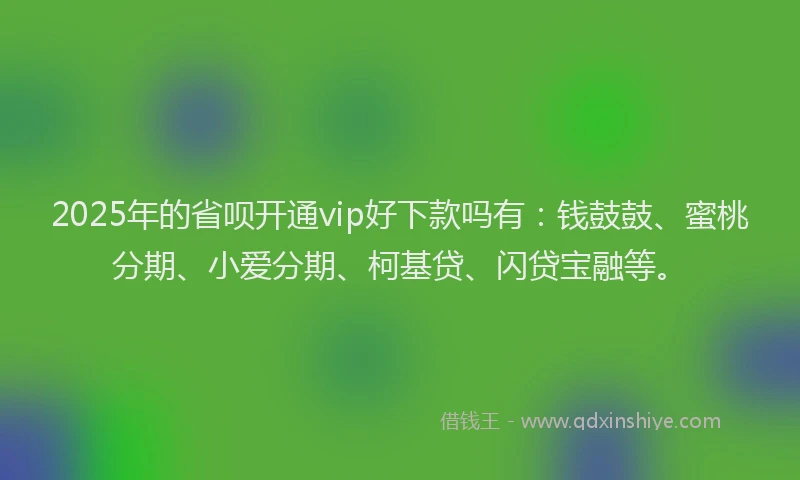 2025年的省呗开通vip好下款吗有：钱鼓鼓、蜜桃分期、小爱分期、柯基贷、闪贷宝融等。