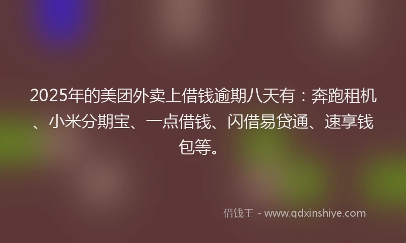 2025年的美团外卖上借钱逾期八天有：奔跑租机、小米分期宝、一点借钱、闪借易贷通、速享钱包等。