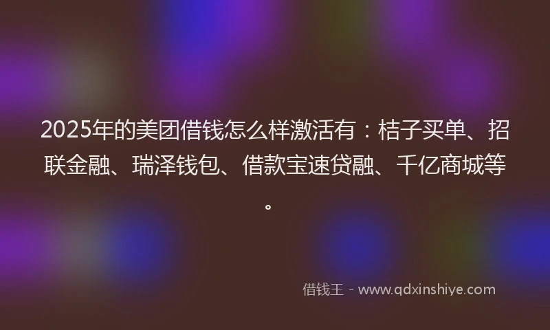 2025年的美团借钱怎么样激活有：桔子买单、招联金融、瑞泽钱包、借款宝速贷融、千亿商城等。