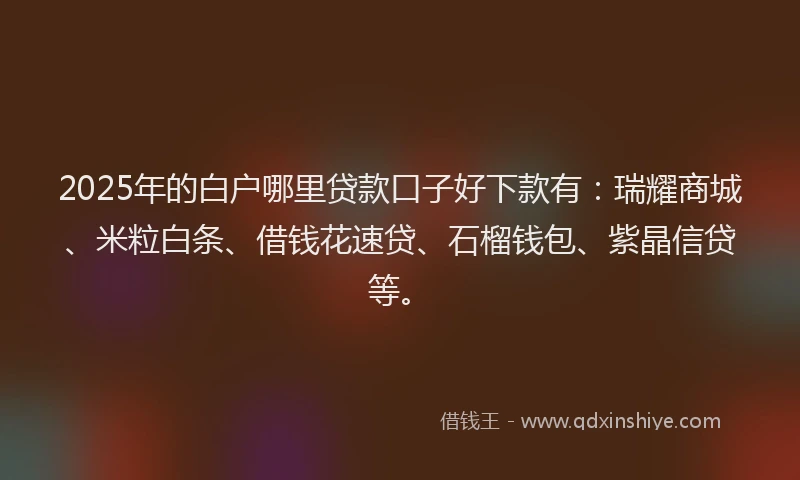 2025年的白户哪里贷款口子好下款有：瑞耀商城、米粒白条、借钱花速贷、石榴钱包、紫晶信贷等。