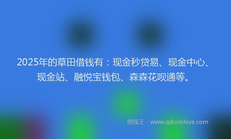 2025年的草田借钱有：现金秒贷易、现金中心、现金站、融悦宝钱包、森森花呗通等。